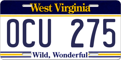 WV license plate OCU275