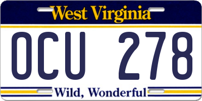 WV license plate OCU278
