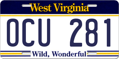 WV license plate OCU281