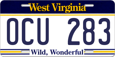 WV license plate OCU283