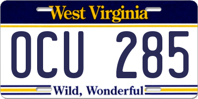 WV license plate OCU285
