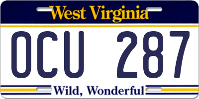 WV license plate OCU287
