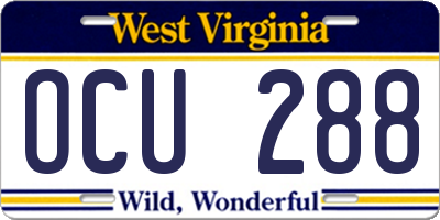 WV license plate OCU288