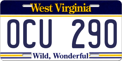 WV license plate OCU290