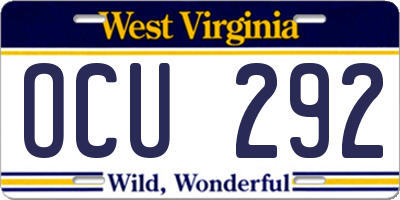 WV license plate OCU292