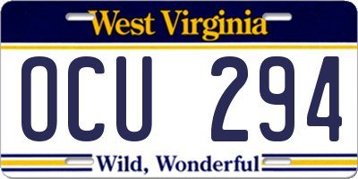 WV license plate OCU294
