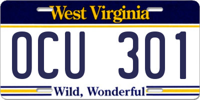 WV license plate OCU301