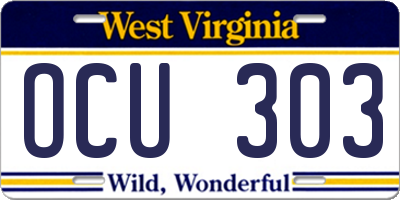 WV license plate OCU303