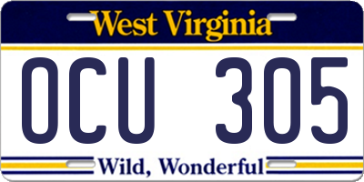 WV license plate OCU305