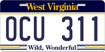 WV license plate OCU311