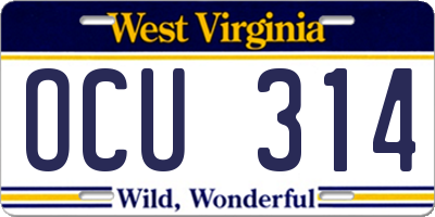 WV license plate OCU314