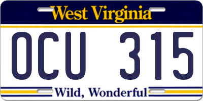 WV license plate OCU315