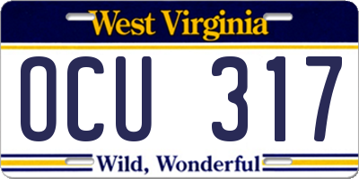 WV license plate OCU317