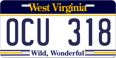 WV license plate OCU318
