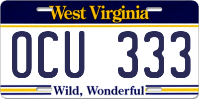WV license plate OCU333
