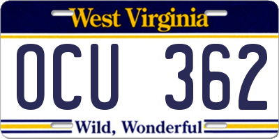 WV license plate OCU362