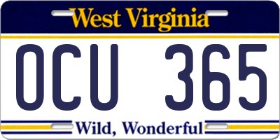WV license plate OCU365