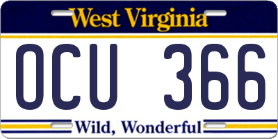 WV license plate OCU366