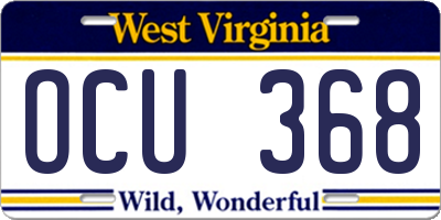 WV license plate OCU368