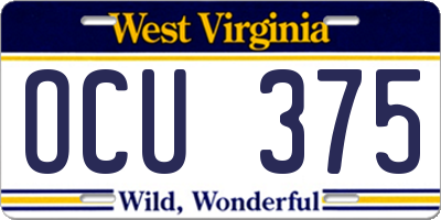 WV license plate OCU375