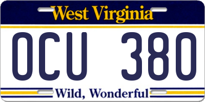 WV license plate OCU380
