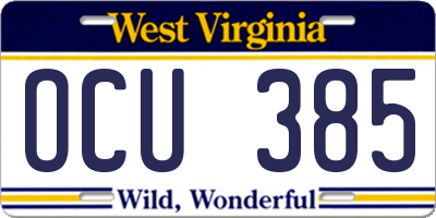 WV license plate OCU385