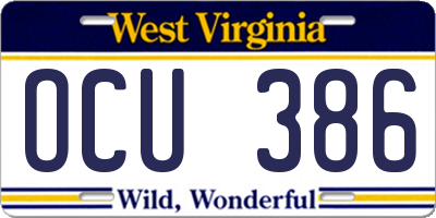 WV license plate OCU386