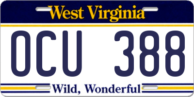 WV license plate OCU388