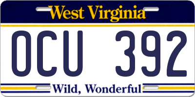 WV license plate OCU392