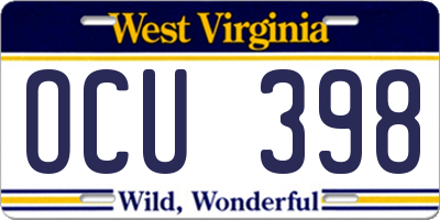 WV license plate OCU398