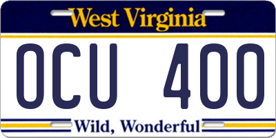 WV license plate OCU400