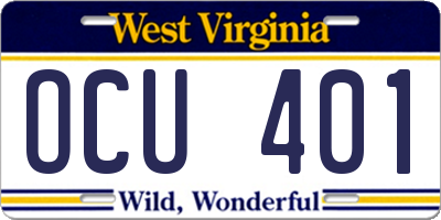WV license plate OCU401