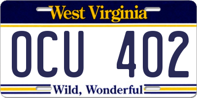 WV license plate OCU402