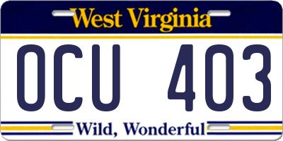 WV license plate OCU403