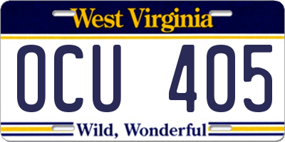 WV license plate OCU405
