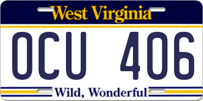 WV license plate OCU406