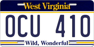 WV license plate OCU410