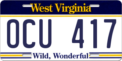 WV license plate OCU417