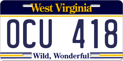 WV license plate OCU418