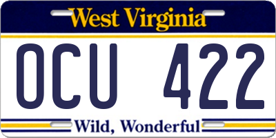 WV license plate OCU422