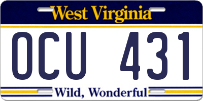 WV license plate OCU431