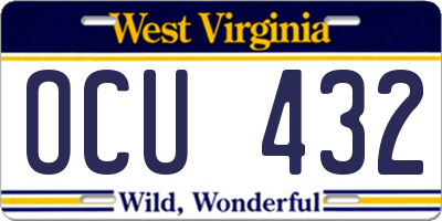 WV license plate OCU432