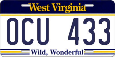 WV license plate OCU433