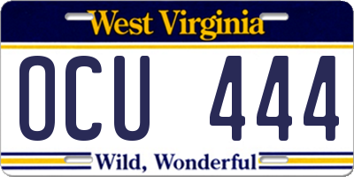 WV license plate OCU444