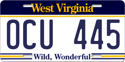 WV license plate OCU445