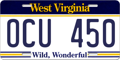 WV license plate OCU450