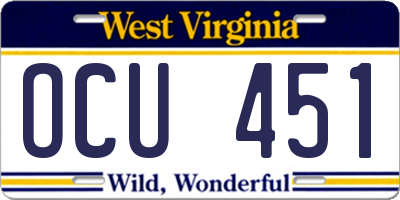 WV license plate OCU451