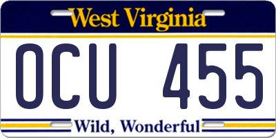 WV license plate OCU455