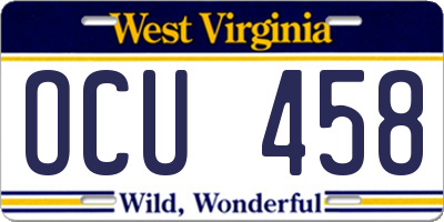 WV license plate OCU458