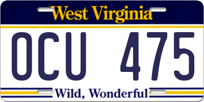WV license plate OCU475